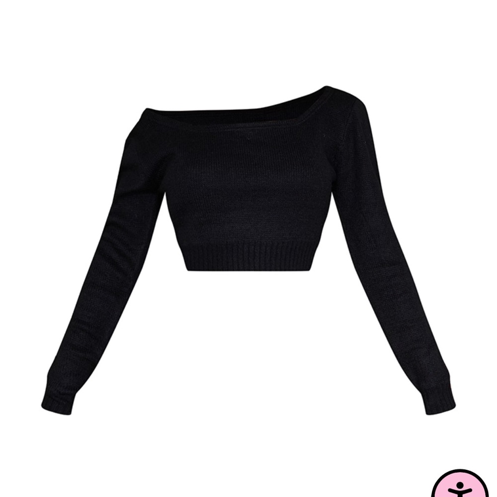 Black off the shoulder knitted cropped sweater